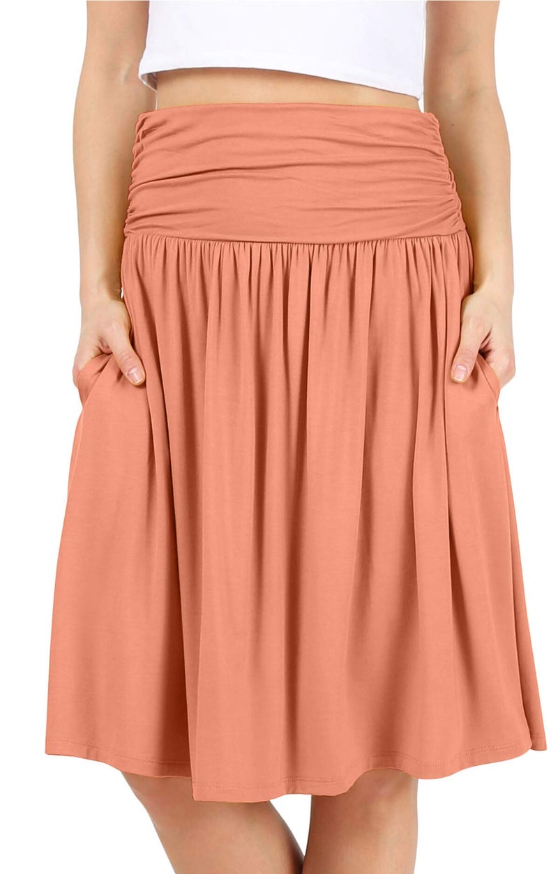 Simlu Peach Skirts for Women Reg and Plus Size a Line Knee Length Skirt Pocket Skirt Casual Skirts for Women (Size Medium, Peach) - Image 1